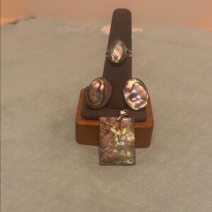 Elegant Sterling Silver and Abalone Shell Jewelry Set